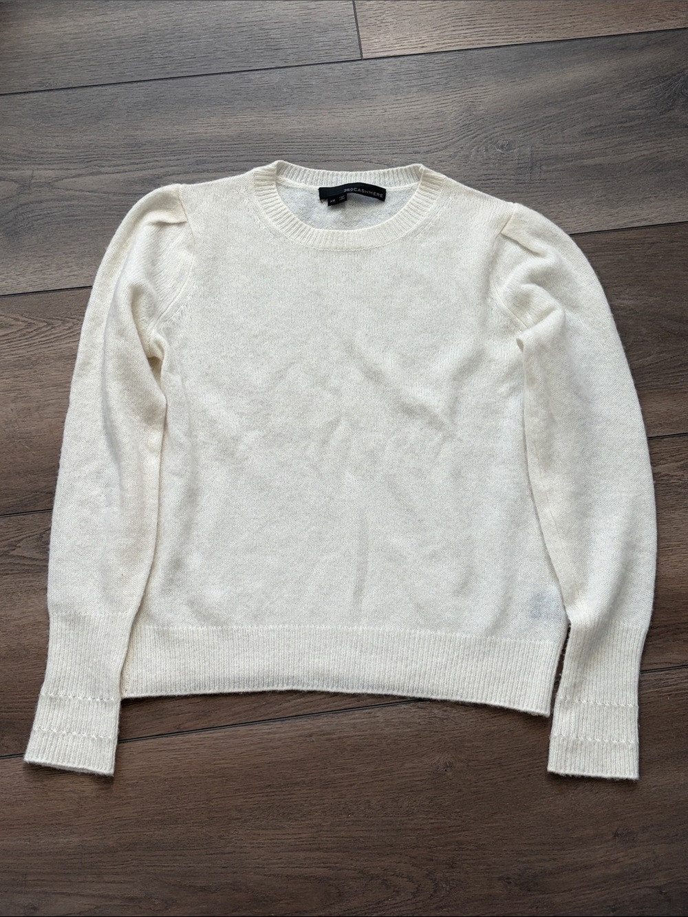 360 Cashmere Cream Crewneck Sweater with Subtle Puff Shoulders